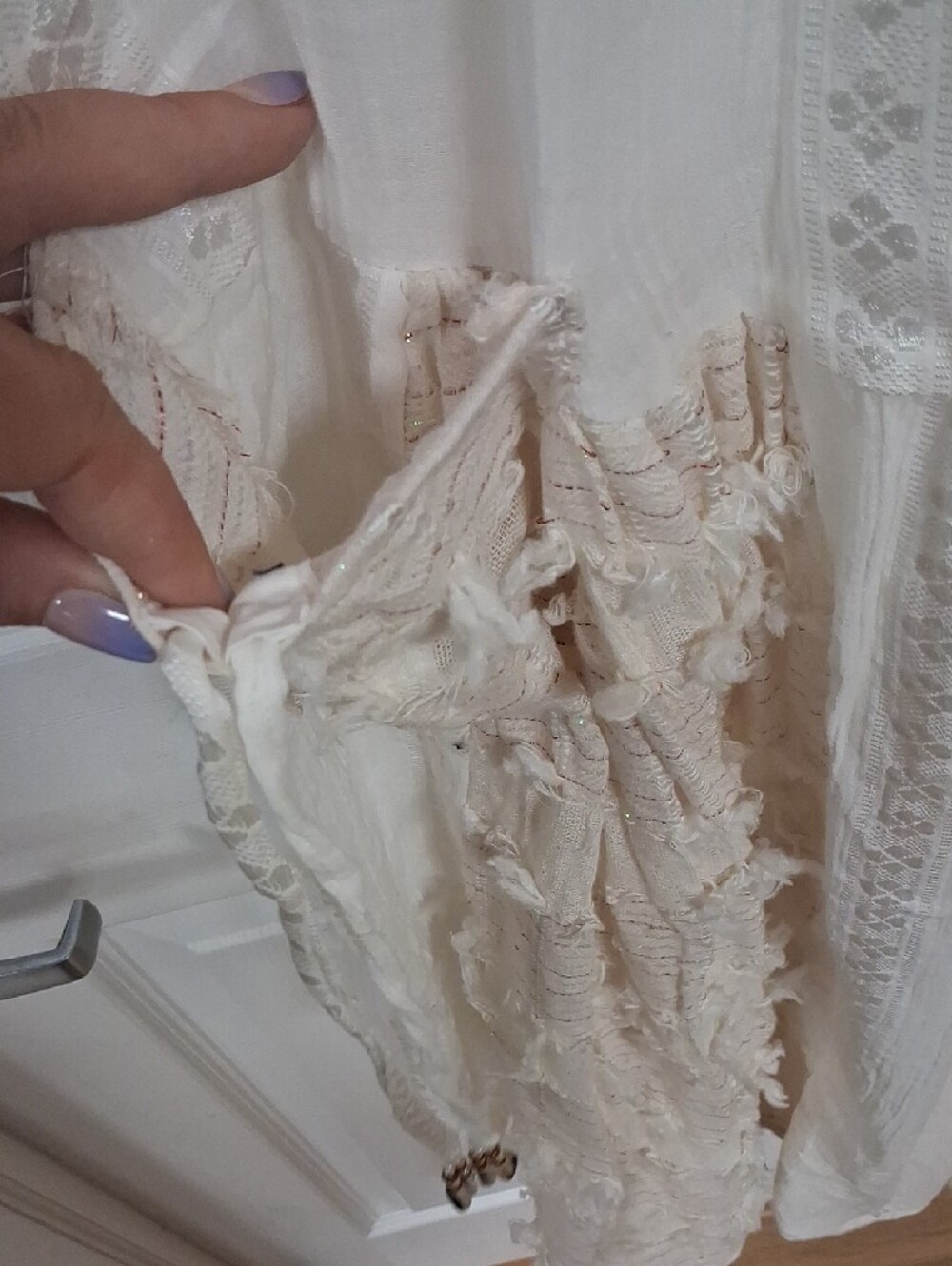 POL Cream Tiered Wide-Leg Pants with Textured Panels - Picture 8 of 10